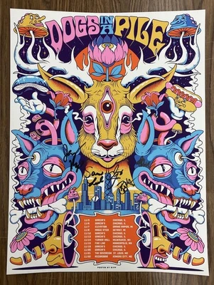 Póster de concierto auténtico original Dogs In A Pile autografiado gira Midwest 2025 Foto 1 de 3