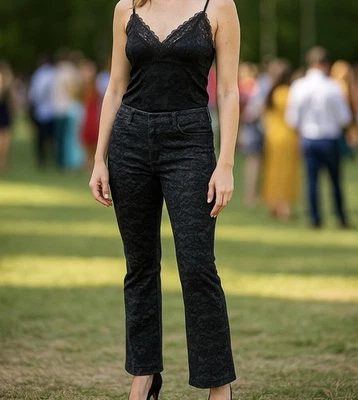 Y2K Grunge Damask Jacquard Floral Bootcut Pants Whimsigoth Party Size 10 Women's - Image 1 of 4