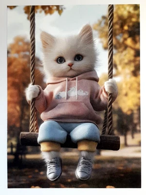 un gato divertido cualquier ocasión tarjeta - un juego de columpios ED#197 Foto 1 de 2