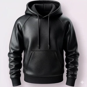 Herren Schwarz Premium Leder Hoodie Handarbeit Echt Lammleder Lederjacke - Bild 1 von 3