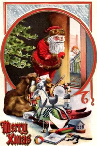 Postal de Navidad de Papá Noel escabulléndose - Imagen 1 de 3