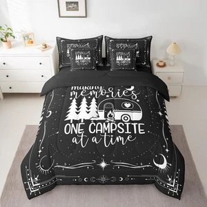 7 Pieces Camper Decor Bed Sets Queen Happy Camping Comforter and Sheets - Rus... - Picture 1 of 6