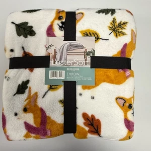 Neu mit Etikett Berkshire LusterSoft Wohndecke Plüsch Corgi Hund Herbstdruck 50”x70” - Bild 1 von 5