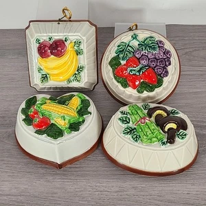 Vintage Japan Keramik Formen Wanddeko Obst Gemüse 4er Set - Bild 1 von 8