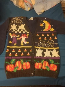 Maglione cardigan Talbots vintage taglia M nero ricamato con bottoni - Foto 1 di 11