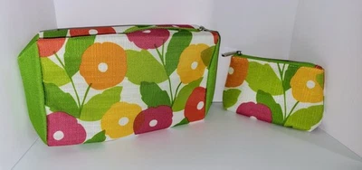 Bolso de Maquillaje Clinique Grande y Pequeño Brillante Floral Estilo Años 70 Cremallera Superior 2 piezas Nuevo #1 Foto 1 de 4