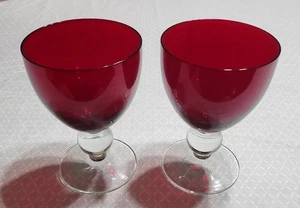 2 Vintage Cambridge Ruby Red Glass Water  Wine Goblets  5-1/4" - Picture 1 of 9
