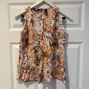 Camiseta sin mangas Lands End naranja floral para mujer talla XS 100 % lino - Imagen 1 de 5