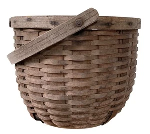 Antique Vintage Farm Gathering Apple Fruit Basket, Wooden Base & Medal Straps - Picture 1 of 7