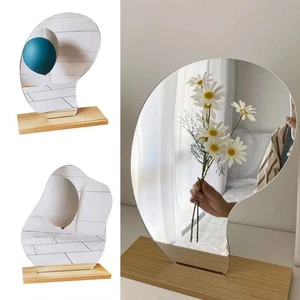 Makeup Mirror Acrylic Lens Wooden Base Cosmetic Beauty Toolskorean Style & - Picture 1 of 12