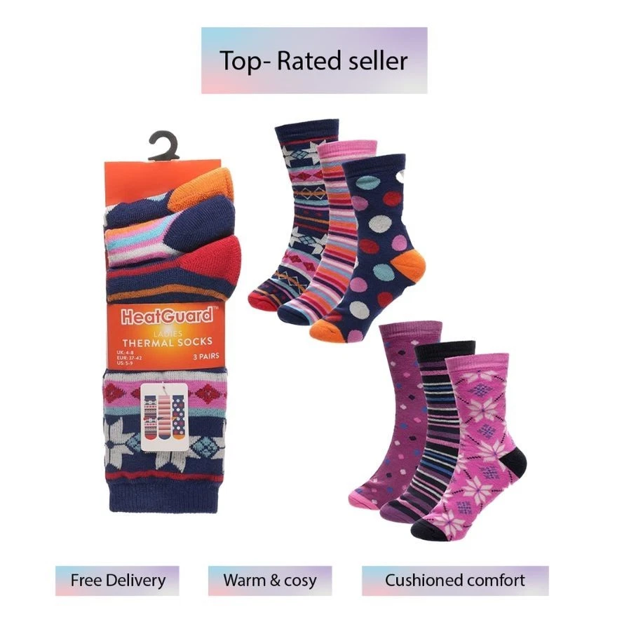 Calcetines térmicos de punto/rayas surtidos para dama de Heatguard (Reino Unido 4-8) Foto 1 de 1