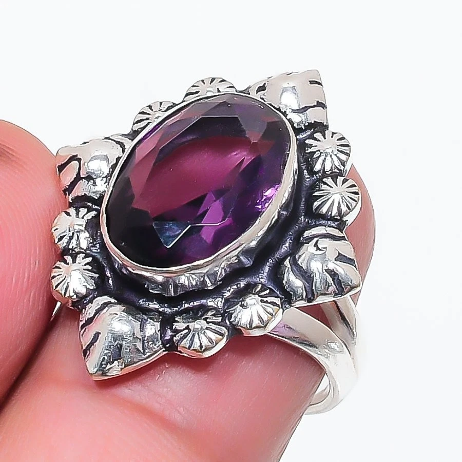 Purple Amethyst Gemstone 925 Sterling Silver Jewelry All Size Ring For Gift - Image 1 of 1