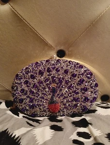 Purple Rhinestone Peacock Evening Bag Brand New Never Worn - Picture 1 of 15