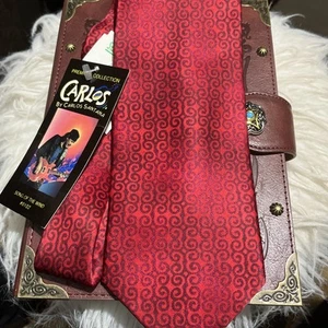 NWT! Red Carlos Santana Silk Neck Tie "Song of the Wind" Abstract Markings - Picture 1 of 8