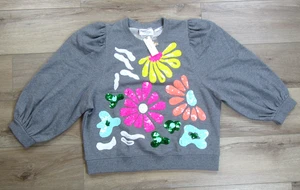 NEW 2025 ANTHROPOLOGIE ESSENTIEL ANTWERP SEQUIN SWEATER MEDIUM FLOWER GREY M - Picture 1 of 3