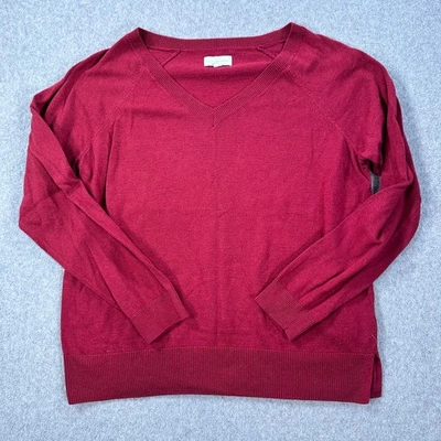 Suéter Pullover para Mujer Lucky Brand Cuello en V Mediano Borgoña Tejido Manga Larga Foto 1 de 4