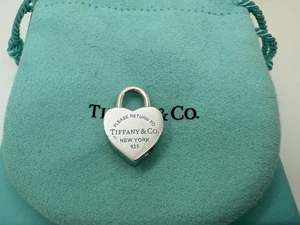 Tiffany Co Sterlingsilber Return blau Emaille Herz Vorhängeschloss Schloss Charm Anhänger - Bild 1 von 8