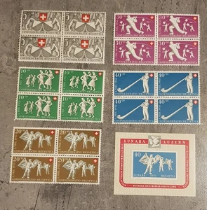 HELVETIA-NATIONAL PHILAT. EXHI. LUNABA-LUZERN BLOCK & SETS IN BLOCKS OF 4 MNH - Picture 1 of 2