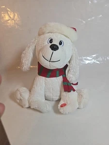 CHRISTMAS SINGING DOG 10" PLAYS WE WOOF YOU A MERRY CHRISTMAS FESTIVE HAT&SCARF - Picture 1 of 9