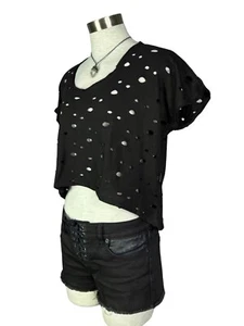 CAMICIA TOP TRIPP NERA BULLET SHOT HOLES DECADUTA STREGA CROP TANK BIKER GOTHIC - Foto 1 di 11
