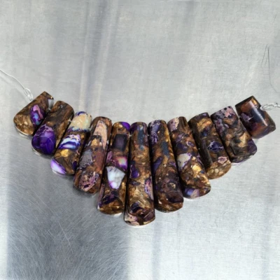 11pcs Artificial Purple Sea Sediment Jasper & Pyrite Pendant Bead DIY Jewelry - Image 1 of 3