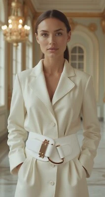 女士白色弹性带高腰臀部时尚腰带金色钩扣 S M  — 第 1/4 张图片