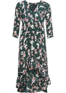 Damen Vokuhila-Kleid mit Blumendruck und Saumvolant Gr. 38 Russisch Grün Neu* - Bild 1 von 1
