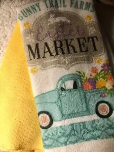 Easter Kitchen Towel Truck Farmhouse Market Set Of Two 14x24 - Picture 1 of 1