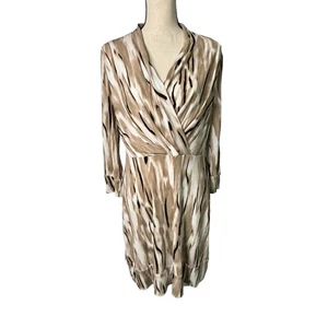 Antonio Melani Dress Womens Large Faux Wrap The Neutrals Abstract Art V Neck - Picture 1 of 12
