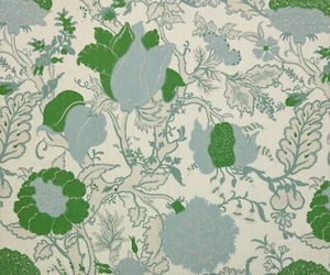 ACQUITAINE WOLF HALL MEADOW GREEN FLORAL LINEN EXCLUSIVE FABRIC 2.2 YARD 53"W - Picture 1 of 6