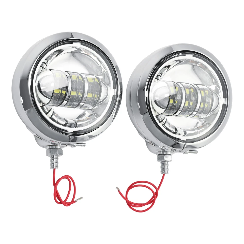 Chrome 4-1/2" Auxiliary Fog Passing Lights & Housing Bucket For Harley Davidson - Image 1 of 4