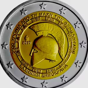 Moneda griega de 2€ 2020 comm. Thermopilae Battle UNC de Roll Sparta 300 - Imagen 1 de 3
