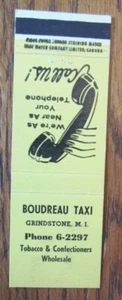 TAXI CAB STREICHHOLZSCHACHTELHÜLLE: BOUDREAU TAXI LEER STREICHHOLZHÜLLE (GRINDSTONE QUEBEC) D24 - Bild 1 von 3