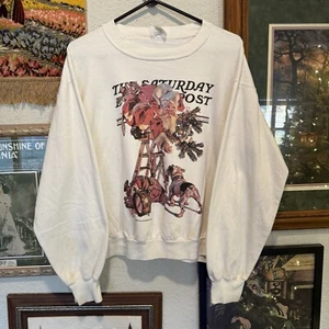 Vintage 90s RARE Norman Rockwell Santa Claus Christmas Sweatshirt Size Large - Bild 1 von 6