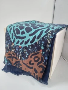 White Stuff Cotton Wool Blend Long Scarf Shawl Lightweight Blue Teal Turtle - Picture 1 of 6