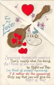 Cartolina: Il mio amore, filastrocche cucchiaio con luna, cuori e romanticismo DB 1912 - Foto 1 di 2