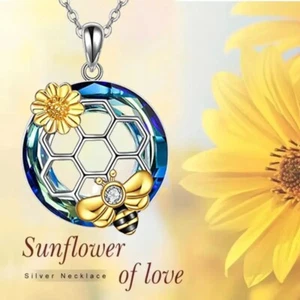 Blue Rainbow Mystical Fire Topaz 925 Sterling Silver Honey Bee Pendant Necklace - Picture 1 of 6