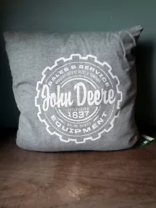 John Deere Theme Gray Throw Pillow Licensed Tractor Farming Decor - Picture 1 of 8