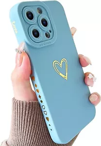 Bronzing Luxury Heart Phone Case iPhone For 13 Pro Max - Light Blue - Picture 1 of 7