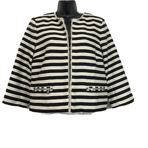 Metaphor L Jacket Black White Striped Blazer Cruise Nautical Cotton NWT $96 - Picture 1 of 7