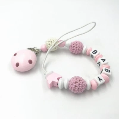 1X Sicherheit Holz Baby Schnullerkette häkeln Runde Perlen Baby Fütterung Clips - Bild 1 von 3