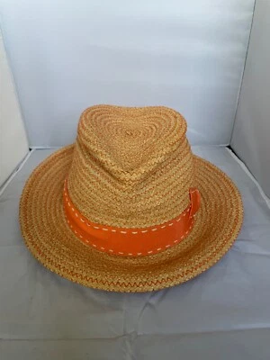 Fedora unissex vintage de palha Stetson com fita laranja - Imagem 1 de 4