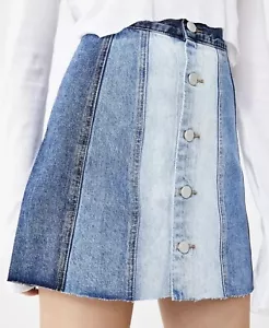 Blank NYC “All Or Nothing”Patchwork Denim Jean Skirt Size 24 Mini Cutoff Frayed - Picture 1 of 9