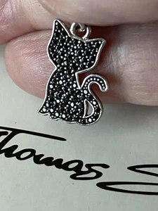 Genuine THOMAS SABO Sparkling CAT Black Cz Sterling Silver Bracelet Charm RARE - Picture 1 of 3