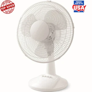 Lightweight 12" Adjustable-Tilt Oscillating Table Fan for Home 3-Speed White - Picture 1 of 11