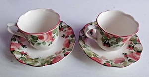 Nikko Japan, Tableware, Zwei Kaffeetassen Mokka-Tassen m. Unterteller, Blumendec - Bild 1 von 5