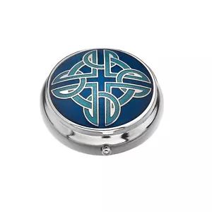 Pillbox Silver Plated Cross Celtic Knot Design Blue Brand New and Boxed - Picture 1 of 3