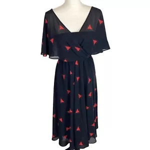 Vintage Albert Nipon 80s Black Chiffon Dress Size 4 Flutter Sleeve Flowy Retro - Picture 1 of 14