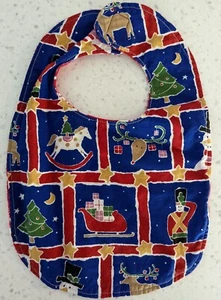Babero reversible acolchado hecho a mano para bebé/niño pequeño Navidad/vacaciones. Santa, reno! - Imagen 1 de 5