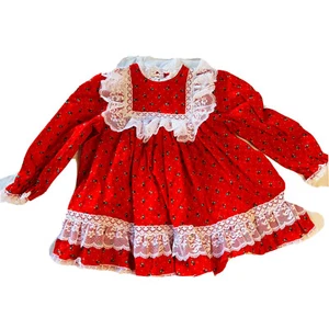 Vintage Bryan Baby Kleid 2T Y2k rot RÜSCHEN Kreis Weihnachten Baumwolle weiß Punkte - Bild 1 von 7
